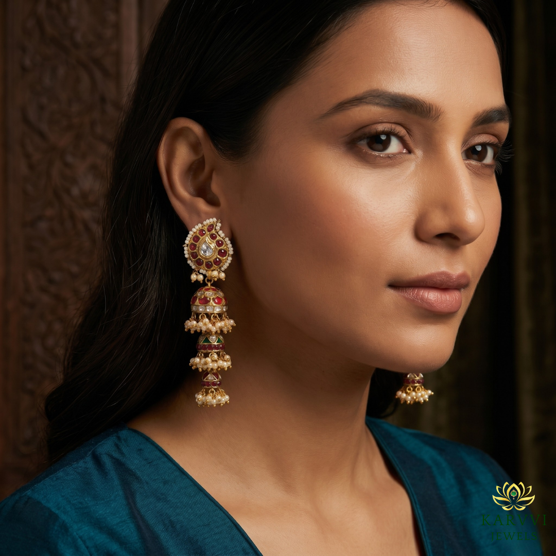 18kt Gold Polki Jhumka Earrings