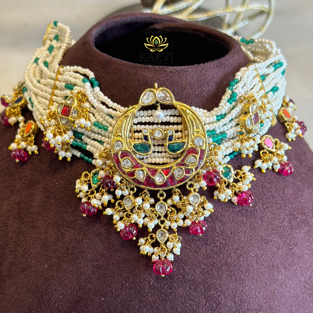 22KT Gold Peacock-Adorned Pearl Choker