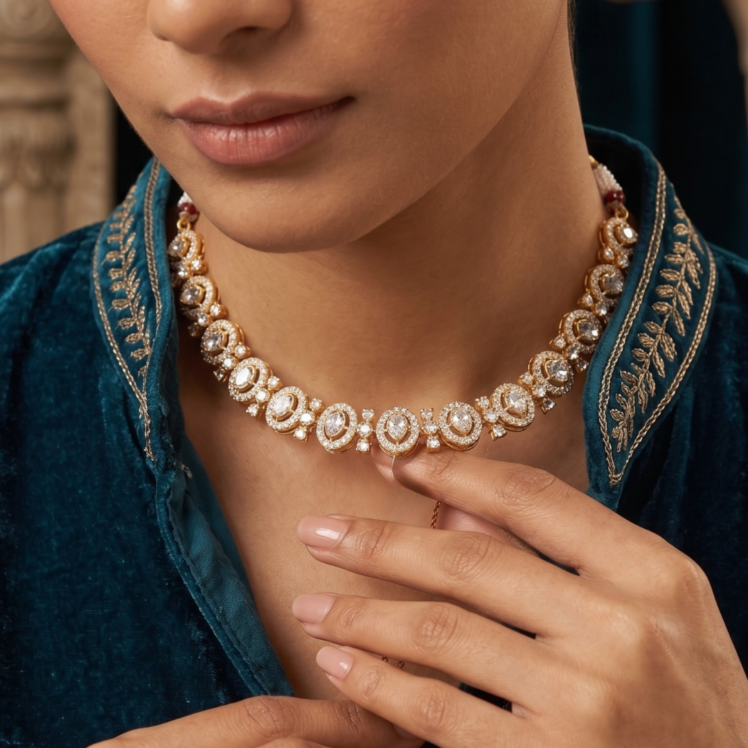 Emerald Halo Necklace Set
