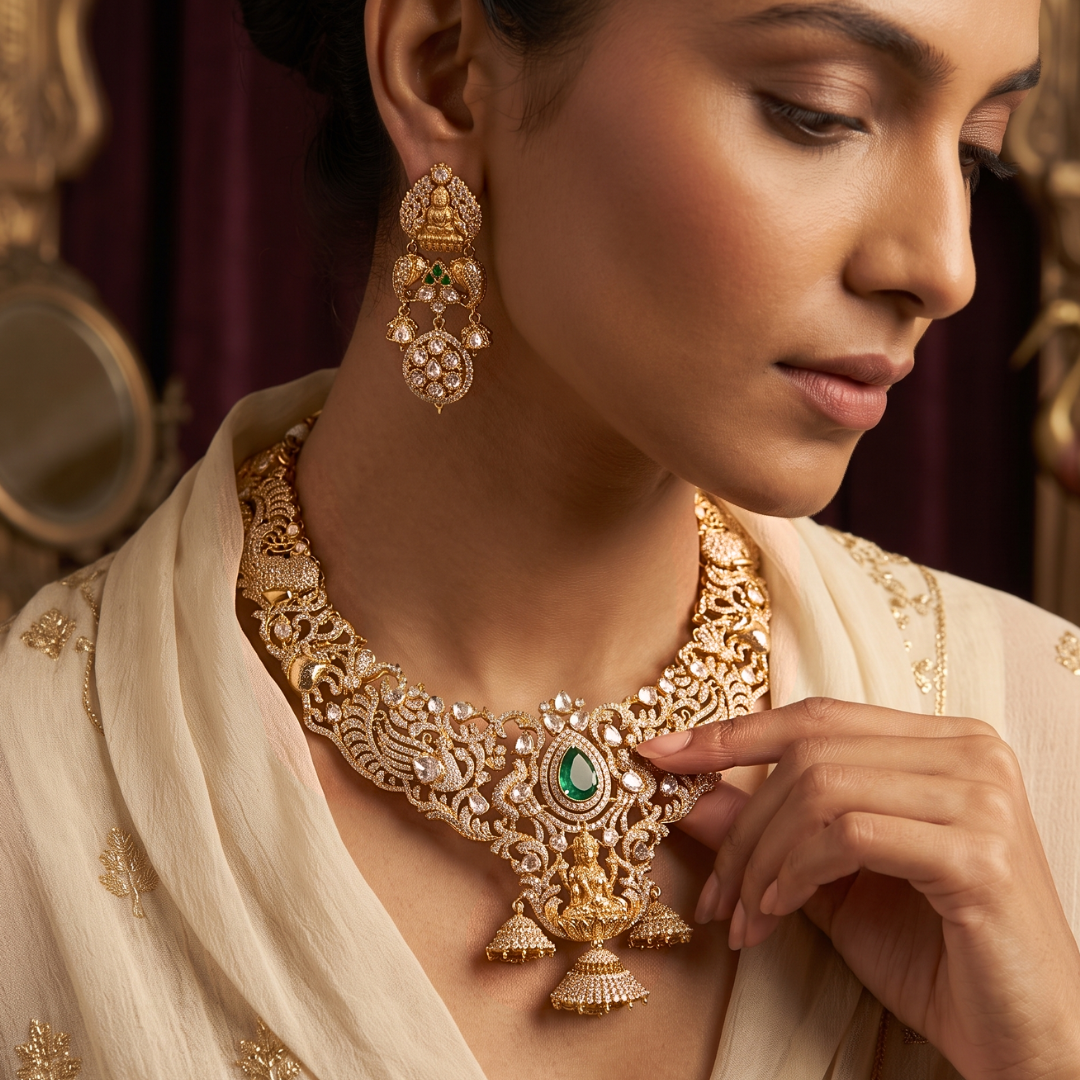 Royal Emerald Peacock Necklace Set