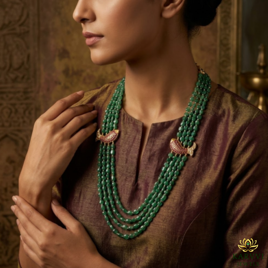 Unforgettable Moments: 18k Gold Necklace with Polki, Emerald, and Ruby