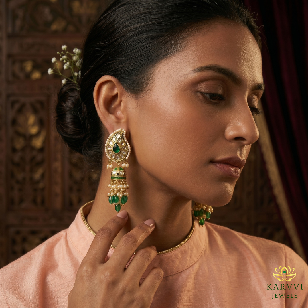 18k Gold Polki Jhumka Earrings