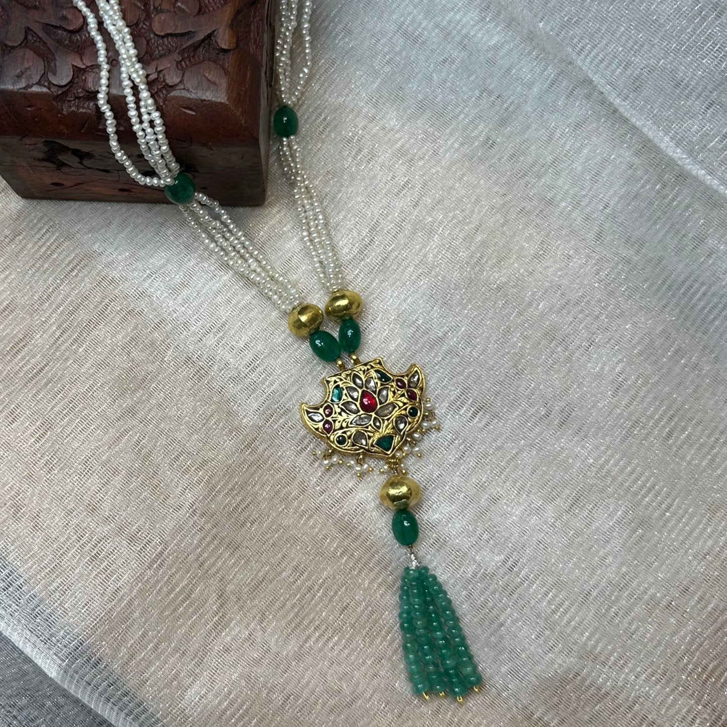 Captivating Charm: Gold Polki Partash Pendant