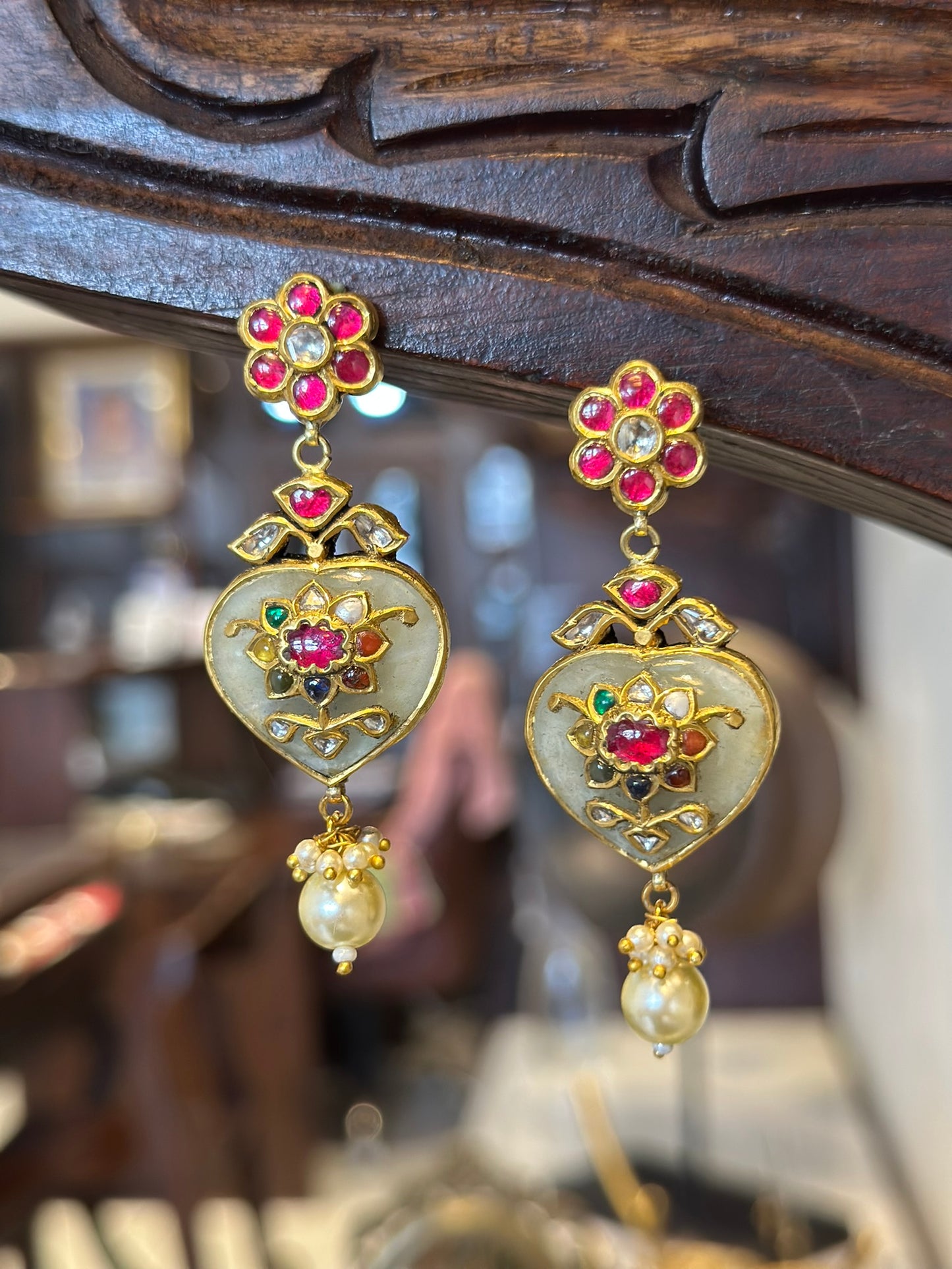Floral 22kt Navratan Earrings