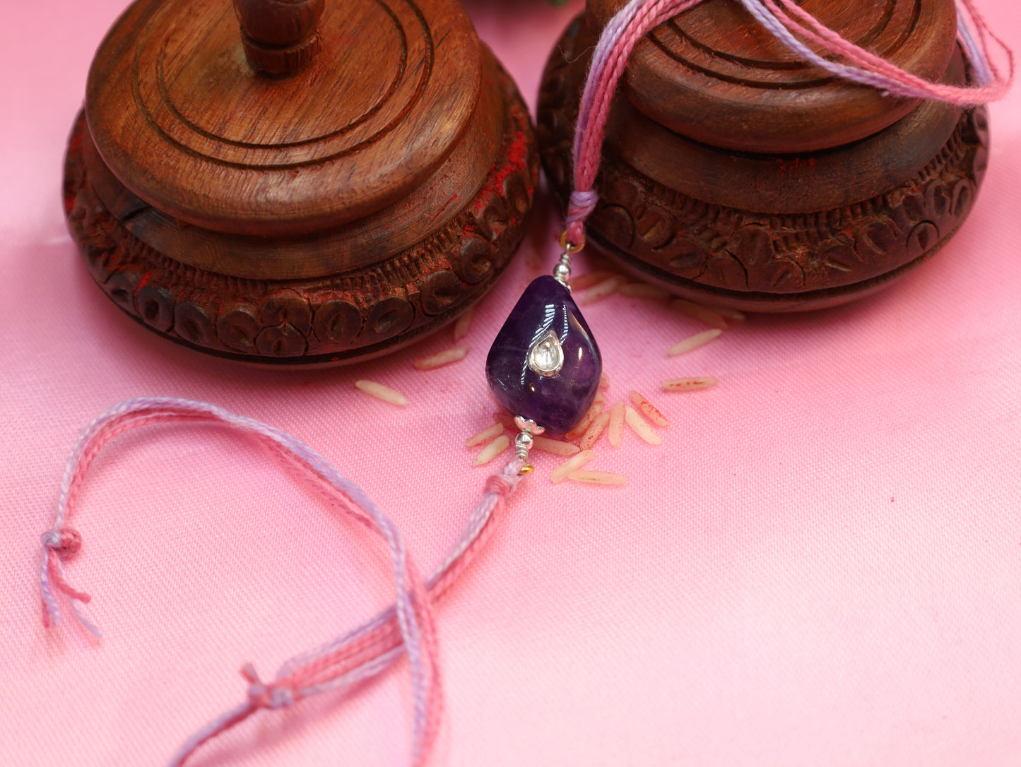 92.5 Silver Carved Amethyst Stone Rakhi