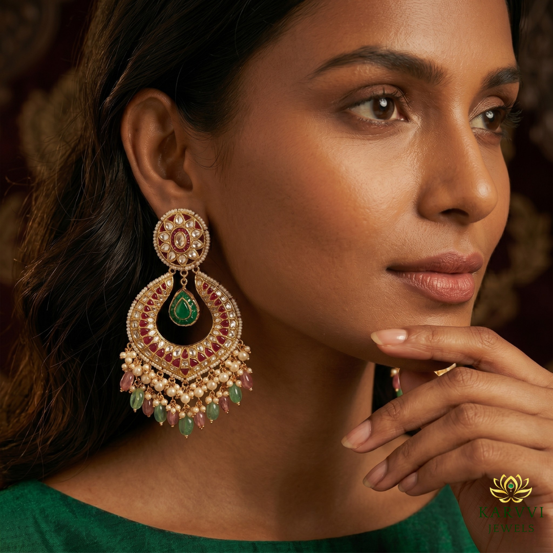 18kt Gold Chandbali Earrings with Polki Diamonds