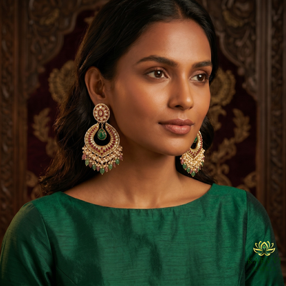 18kt Gold Chandbali Earrings with Polki Diamonds