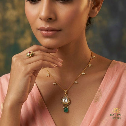18kt Gold Meenakari & Pearl Pendant Chain by KARVVI JEWELS
