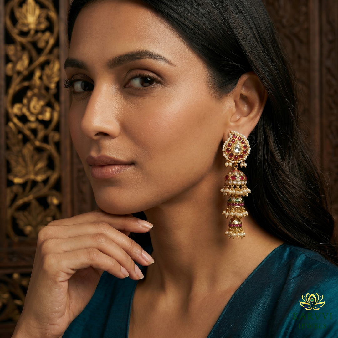 18kt Gold Polki Jhumka Earrings