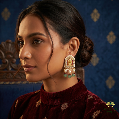 Divine Aura: Temple-Inspired Gold &amp; Polki Earrings