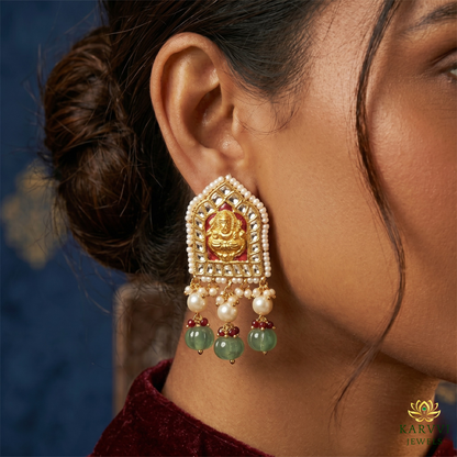 Divine Aura: Temple-Inspired Gold &amp; Polki Earrings