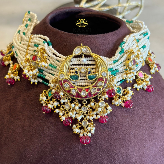 22KT Gold Peacock-Adorned Pearl Choker