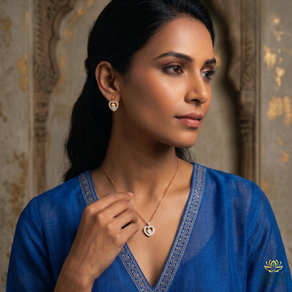 18kt Gold Heart Moissanite Diamond Pendant & Earring Set by KARVVI JEWELS