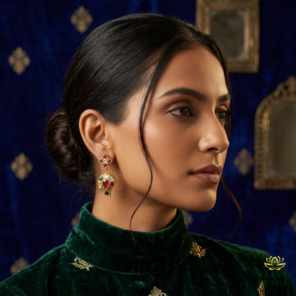 18k Gold Polki Earrings with Navratan Design - A Minimalist