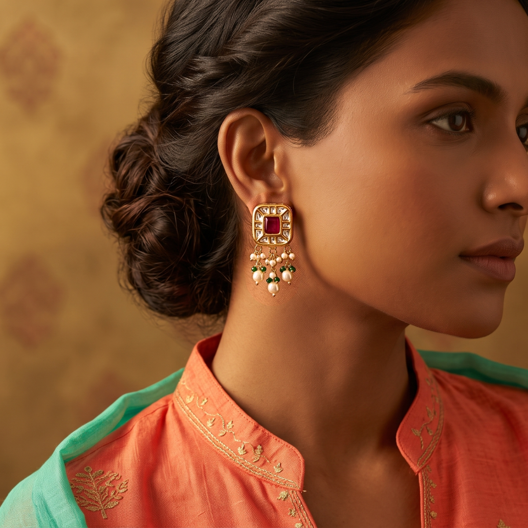 Square Polki Stud Earrings