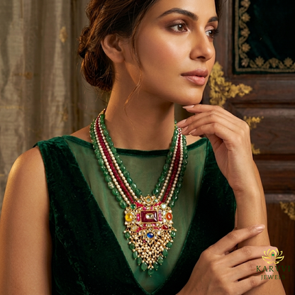 18kt Gold Polki Diamond navratan Necklace