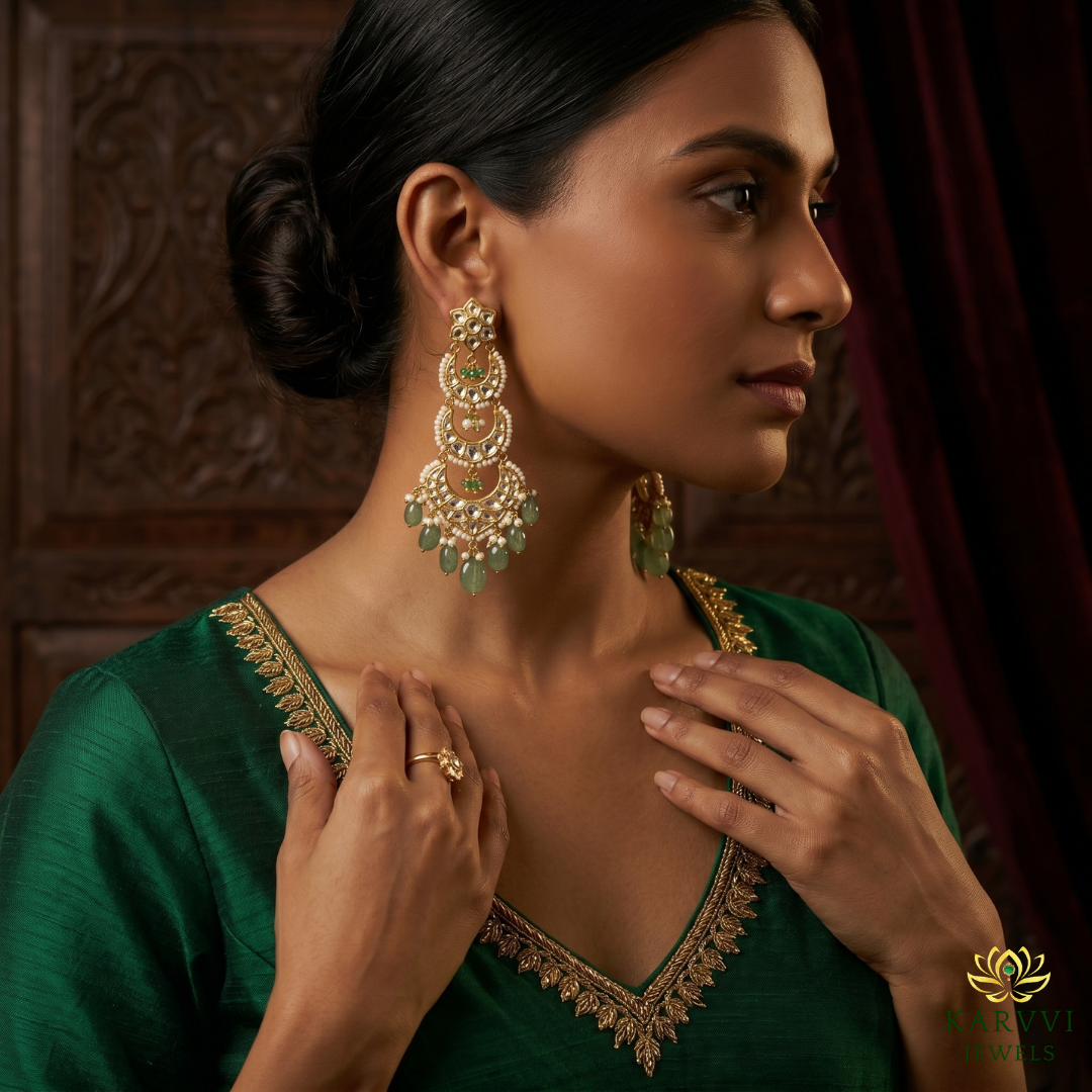 18kt Gold Three-Tiered Polki Diamond Earrings