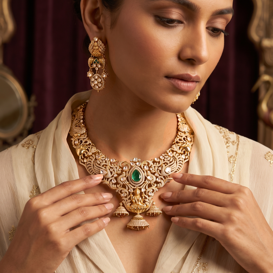 Royal Emerald Peacock Necklace Set