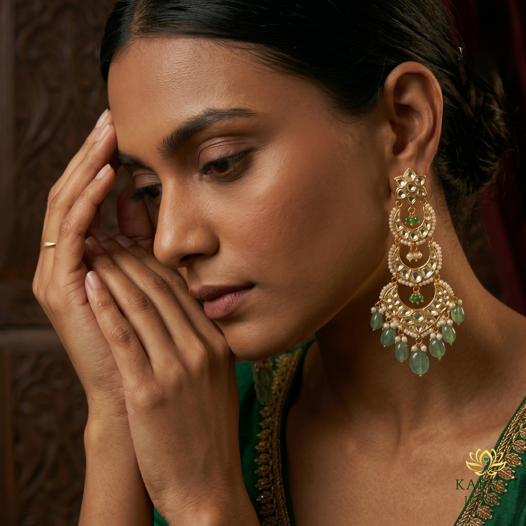 18kt Gold Three-Tiered Polki Diamond Earrings