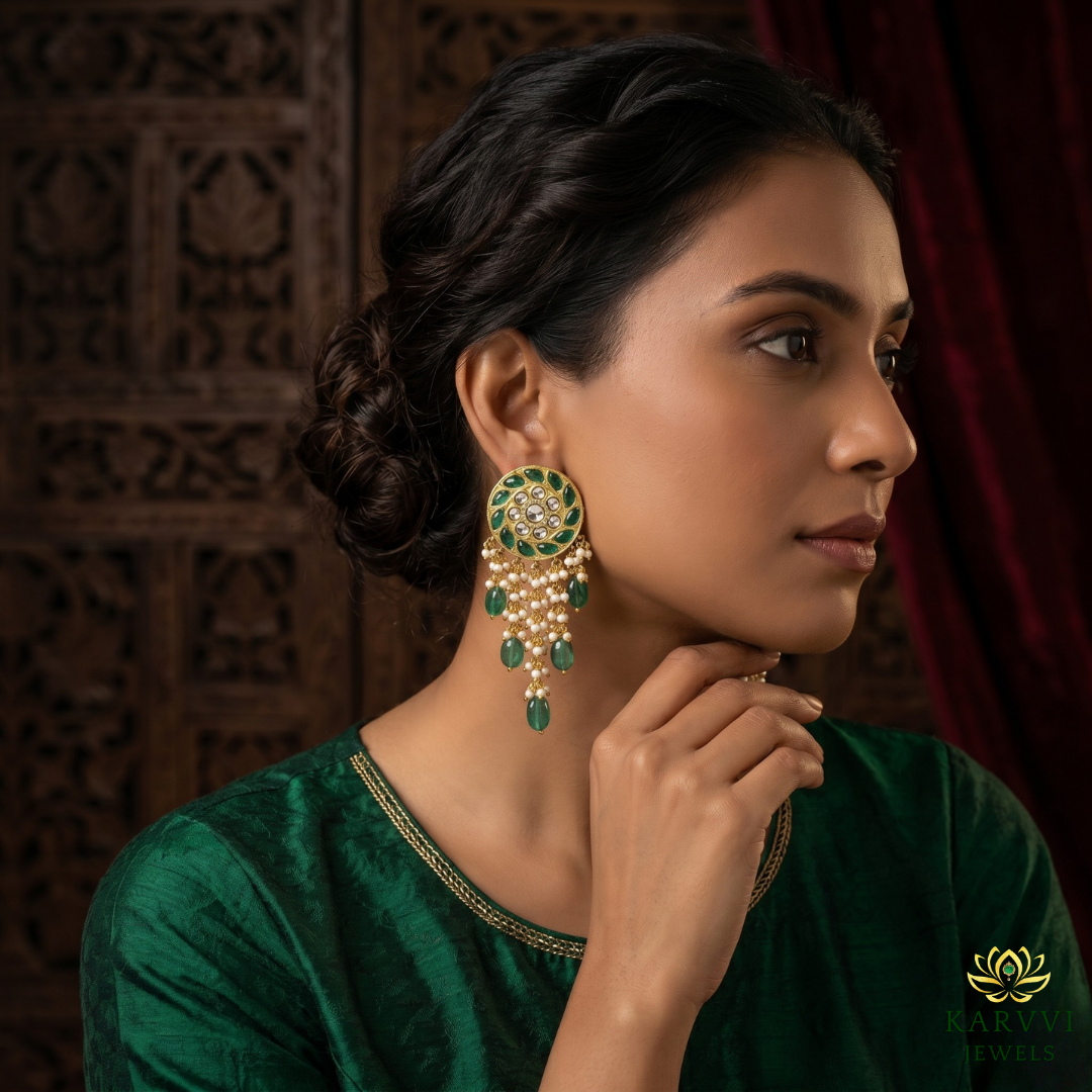 18kt Gold Circular Earrings with Puhai Work