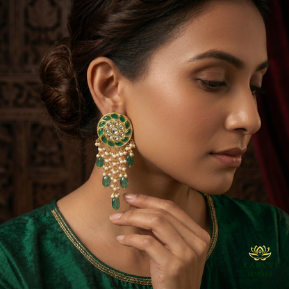 18kt Gold Circular Earrings with Puhai Work