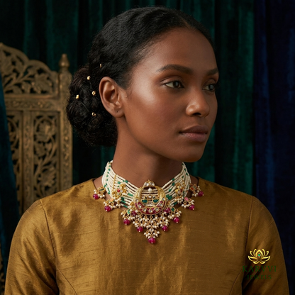 18KT Gold Peacock-Adorned Pearl Choker