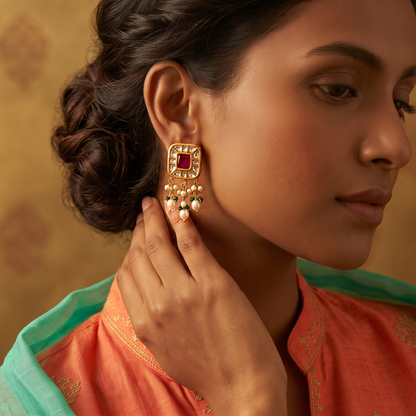 Square Polki Stud Earrings
