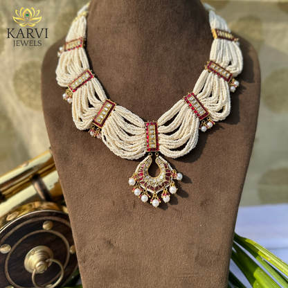 18k Gold Necklace with Ruby-Encrusted Geometric Motifs