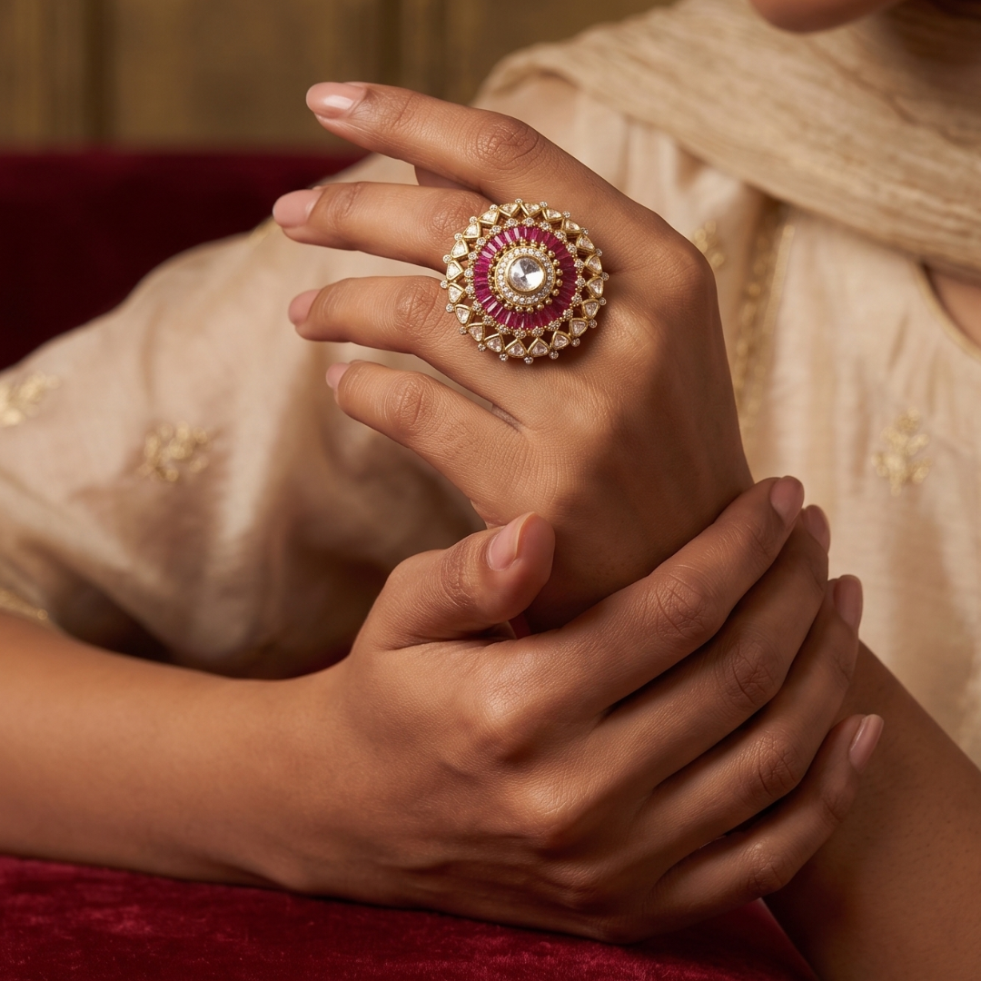 Ruby  Halo Silver Ring