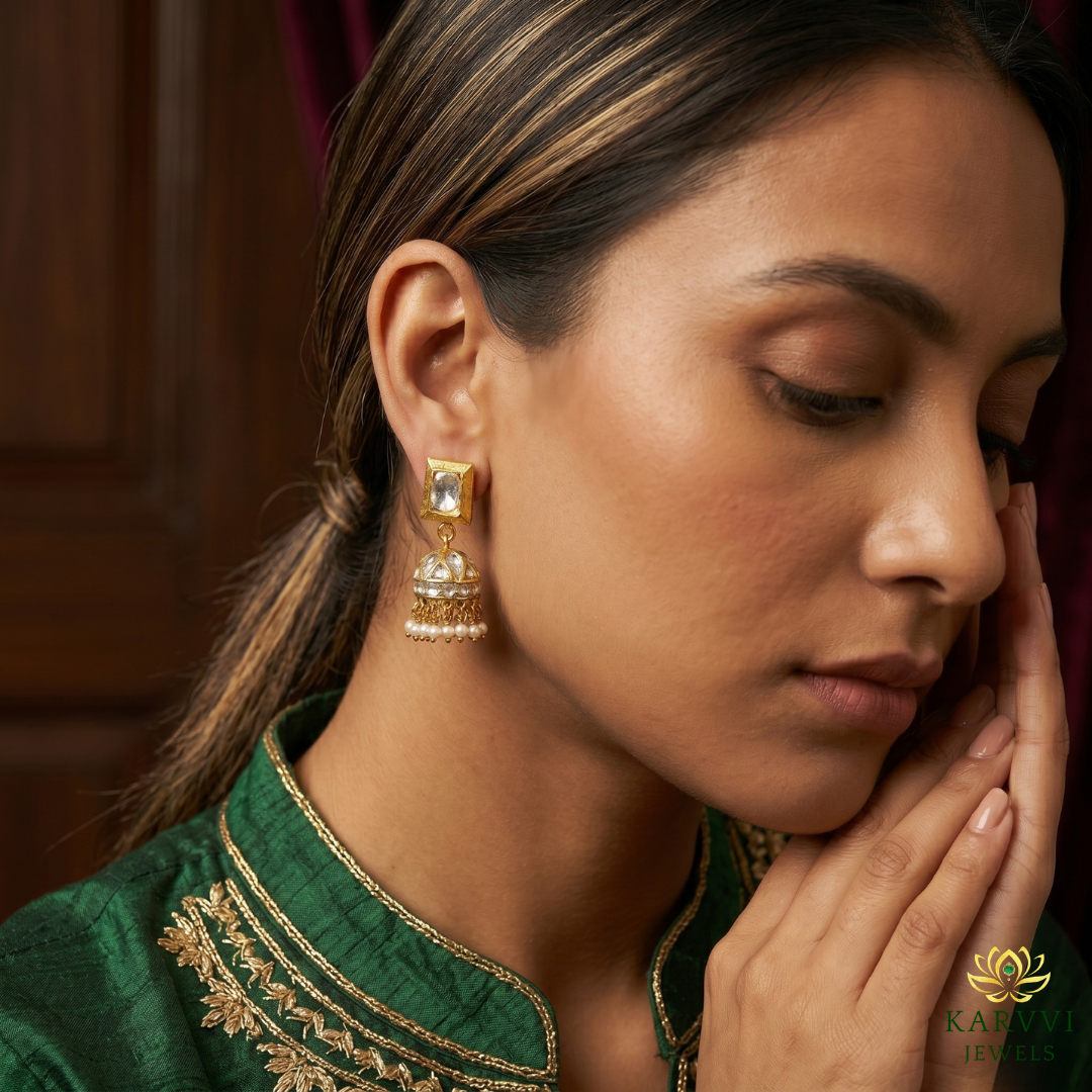 18k Gold Polki Jhumki - Timeless Elegance