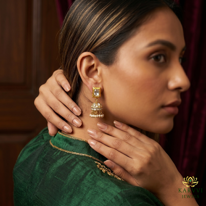 18k Gold Polki Jhumki - Timeless Elegance
