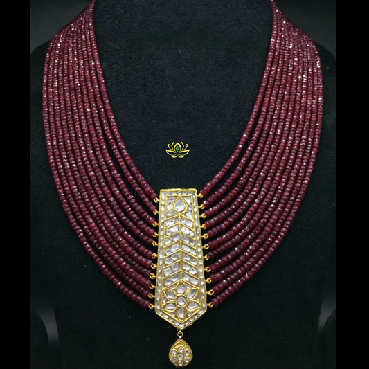 22kt Beaded Necklace with Polki Diamond Pendant