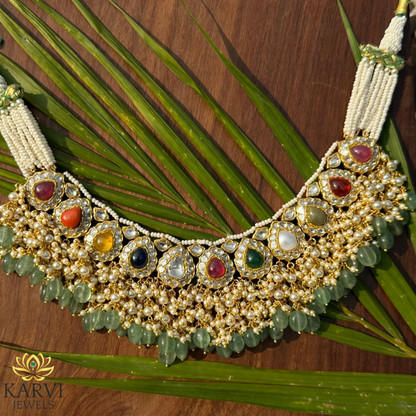 Navratan Raindrop Choker - Celestial Elegance in 18k Gold