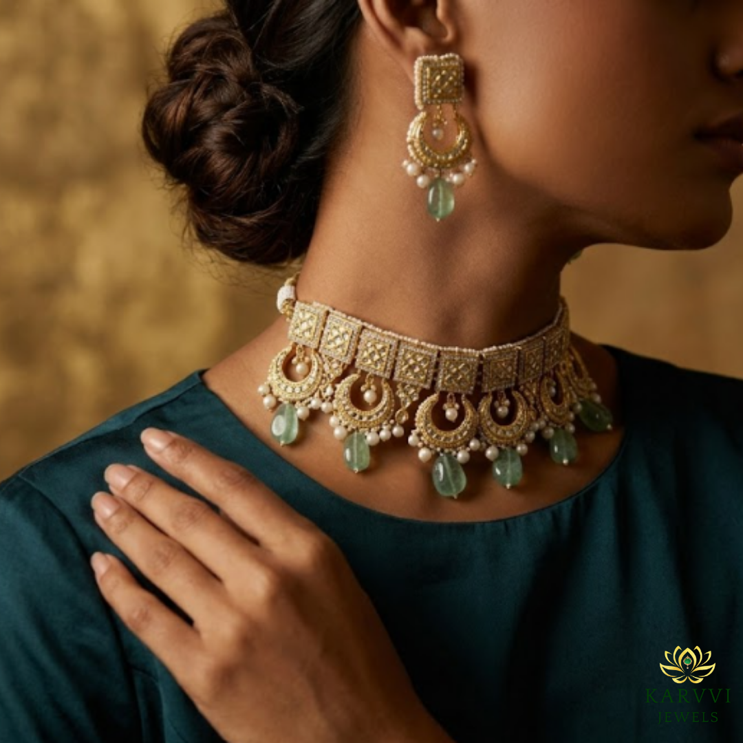 Regal Splendor: Gold Polki Bridal Necklace Set