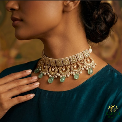 Regal Splendor: Gold Polki Bridal Necklace Set