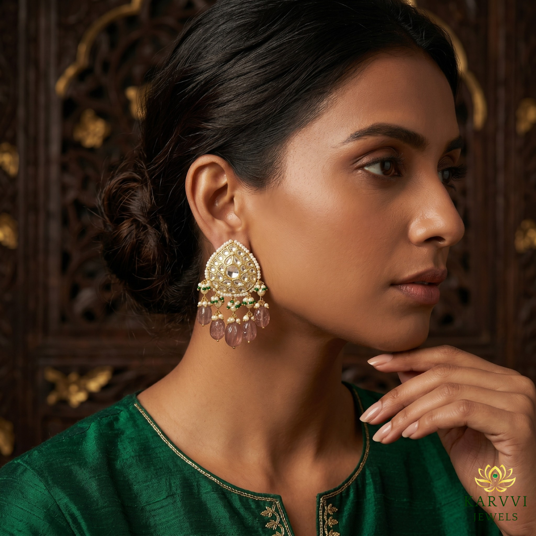 18kt Gold Polki Studs - Heritage Hues