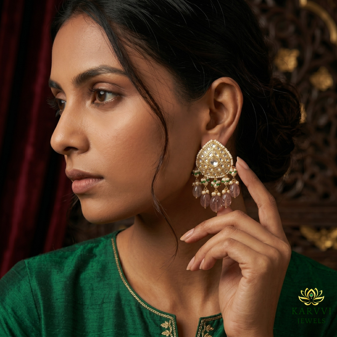 18kt Gold Polki Studs - Heritage Hues