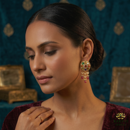 Vibrant 18kt Gold Navratn Earrings