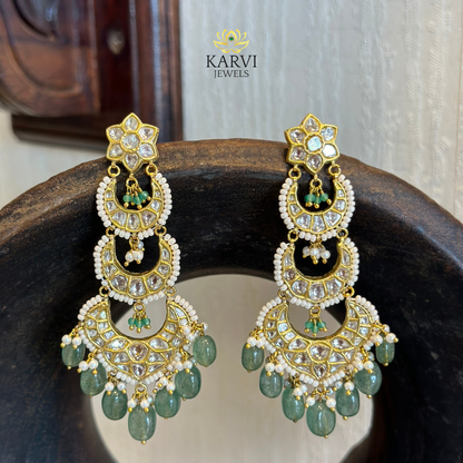 18kt Gold Three-Tiered Polki Diamond Earrings