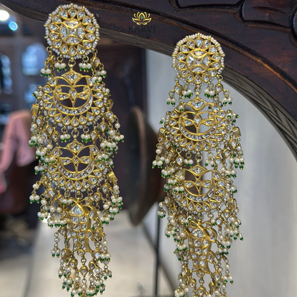 Dazzling 18kt Gold Polki & Pearl Chandbali Earrings
