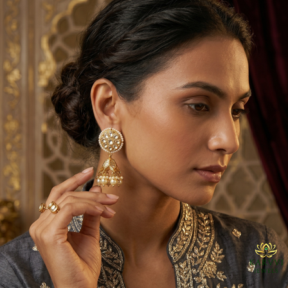 Handcrafted Luxury: 18kt Gold Polki Jhumki