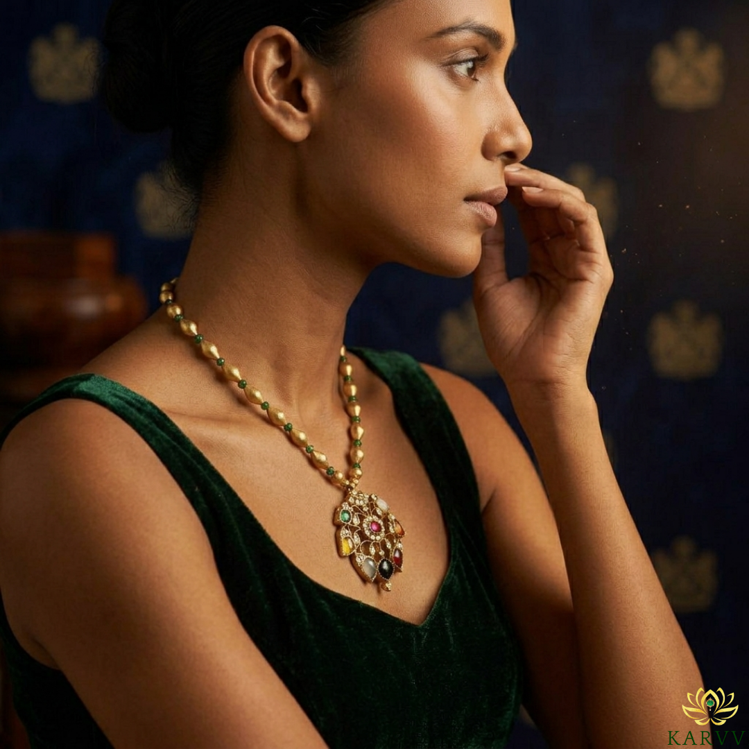 Nine Planets, One Pendant: Gold Polki Navratan Pendant