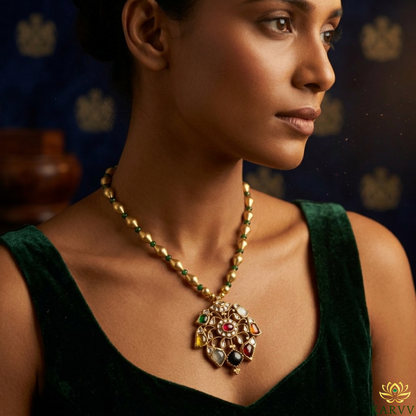 Nine Planets, One Pendant: Gold Polki Navratan Pendant