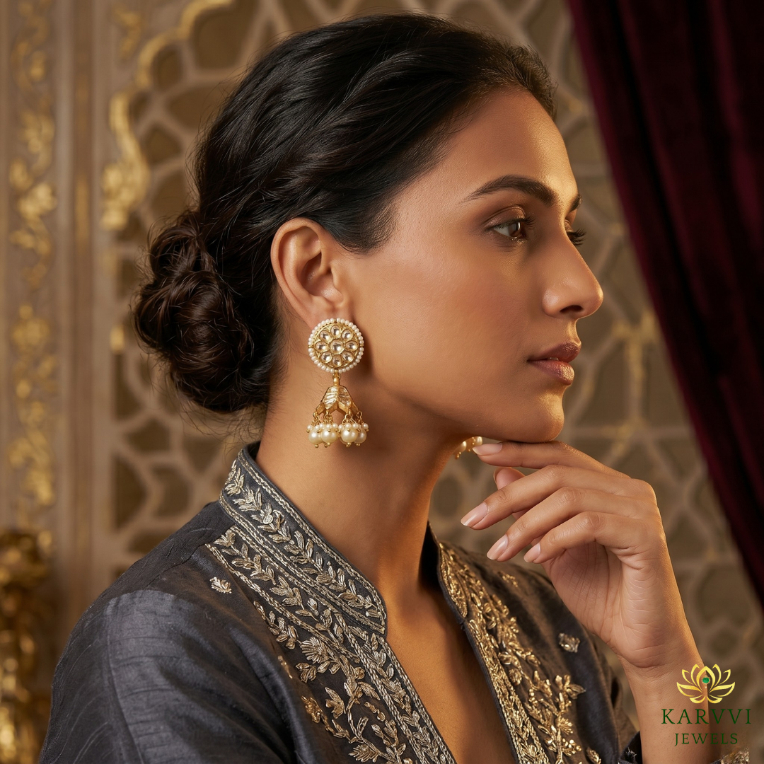 Handcrafted Luxury: 18kt Gold Polki Jhumki