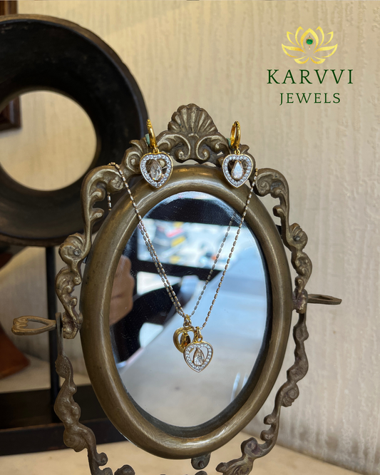 18kt Gold Heart Moissanite Diamond Pendant & Earring Set by KARVVI JEWELS