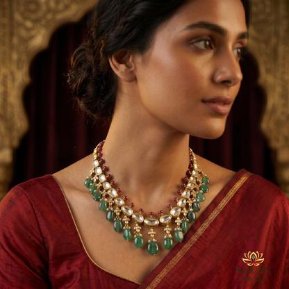 Enchanted Elegance: Gold & Polki Diamond Necklace