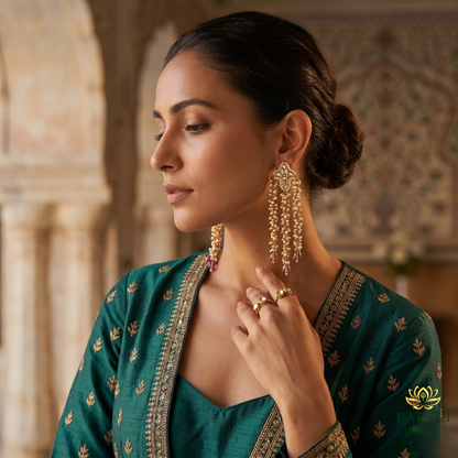 - Dazzling Dangles: 18K Gold Polki Earrings with Uncut Diamonds and Pearls