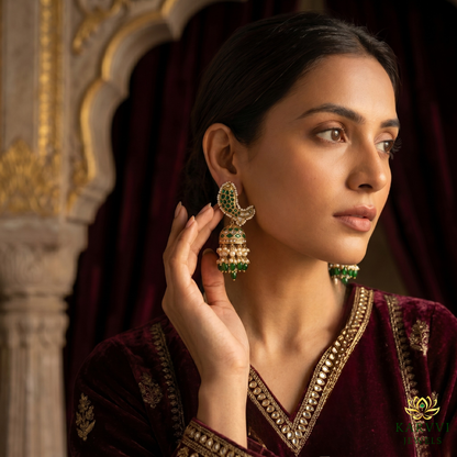 18k Gold Polki Earrings with Fish and Jhumka Design - A Blend of Tradition and Modernity