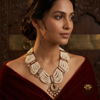 18k Gold Necklace with Ruby-Encrusted Geometric Motifs