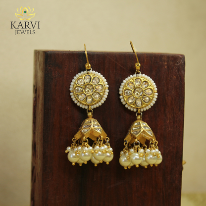 Handcrafted Luxury: 18kt Gold Polki Jhumki